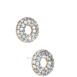 Circle Stud Earrings Clear CZ Crystals Round Pierced Posts Sparkle Encrusted